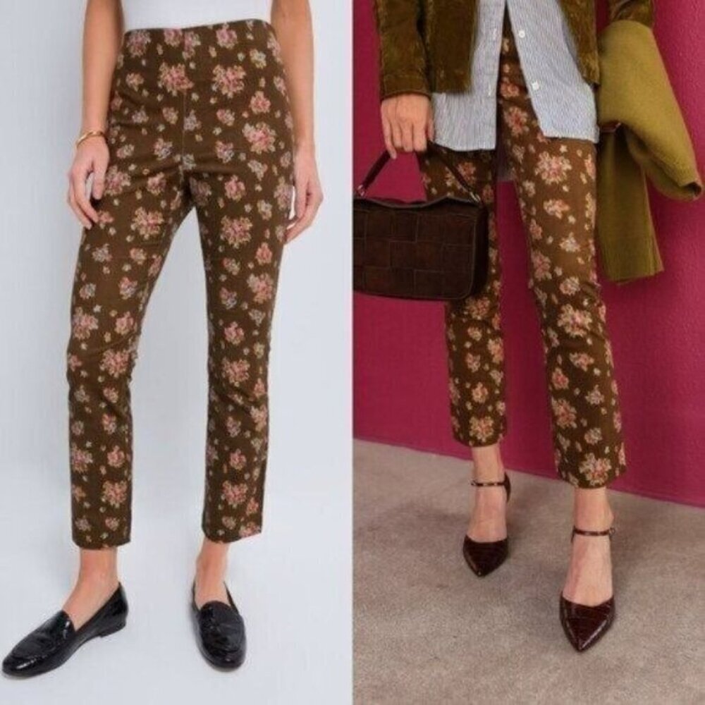 Tuckernuck Brown Hazel Bouquet Corduroy Ashford Straight Leg Pant NWT Small